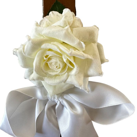Creamy White Rose on Tan Leather Large Dog Wedding Collar - Handmade