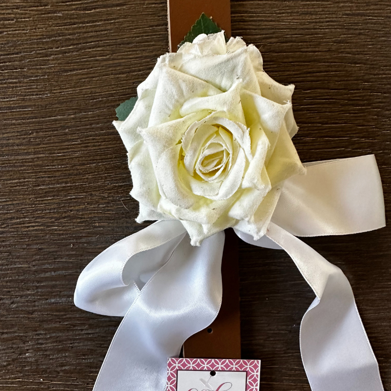Creamy White Rose on Tan Leather Large Dog Wedding Collar - Handmade - Southlake Paws