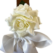 Creamy White Rose on Tan Leather Large Dog Wedding Collar - Handmade