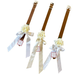 Creamy White Rose on Tan Leather Large Dog Wedding Collar - Handmade