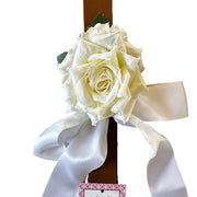 Creamy White Rose on Tan Leather Large Dog Wedding Collar - Handmade