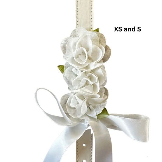 White Silk Flowers Wedding Dog Collar - Handmade