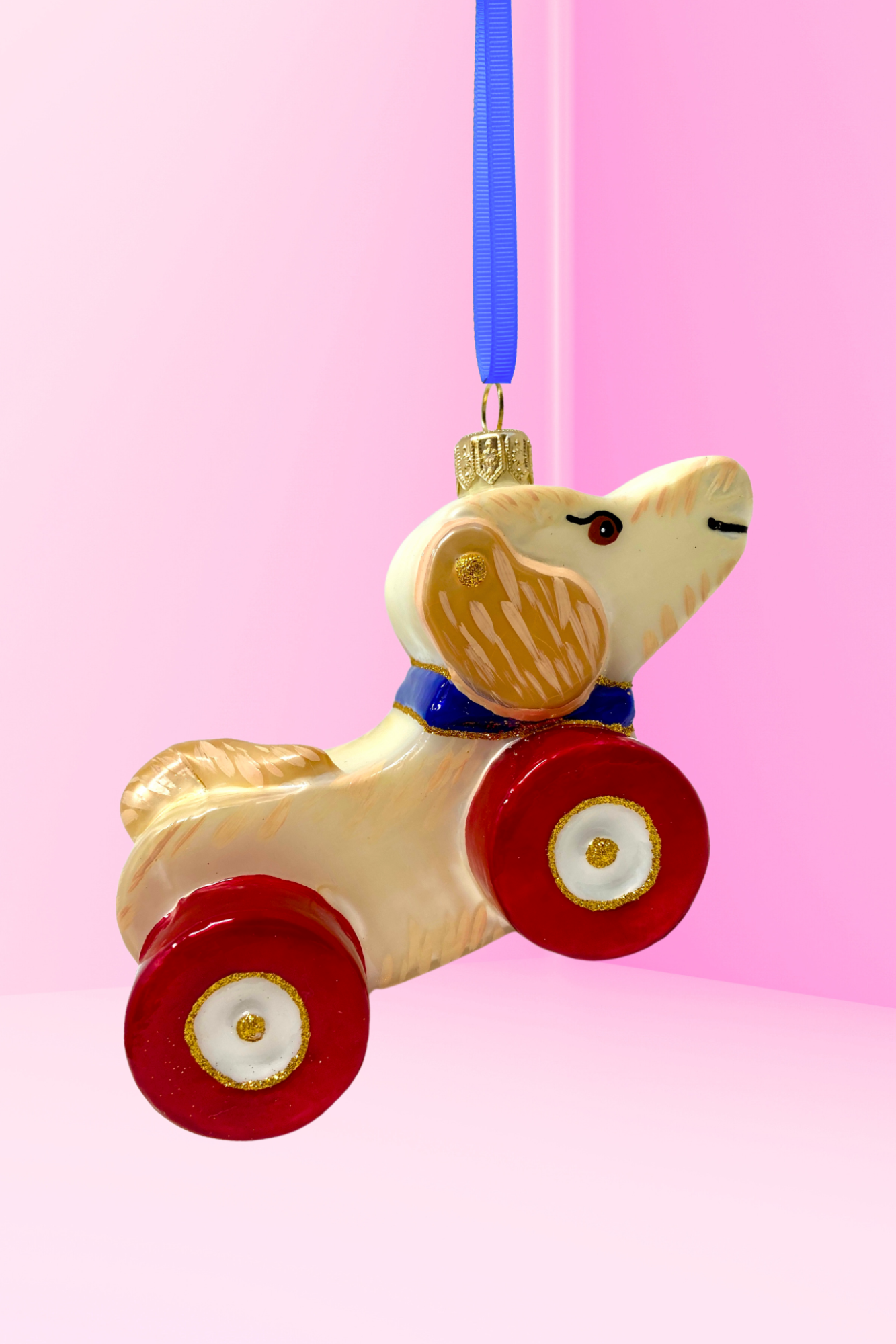 Yellow Labrador Dog Pull Toy Glass Ornament 