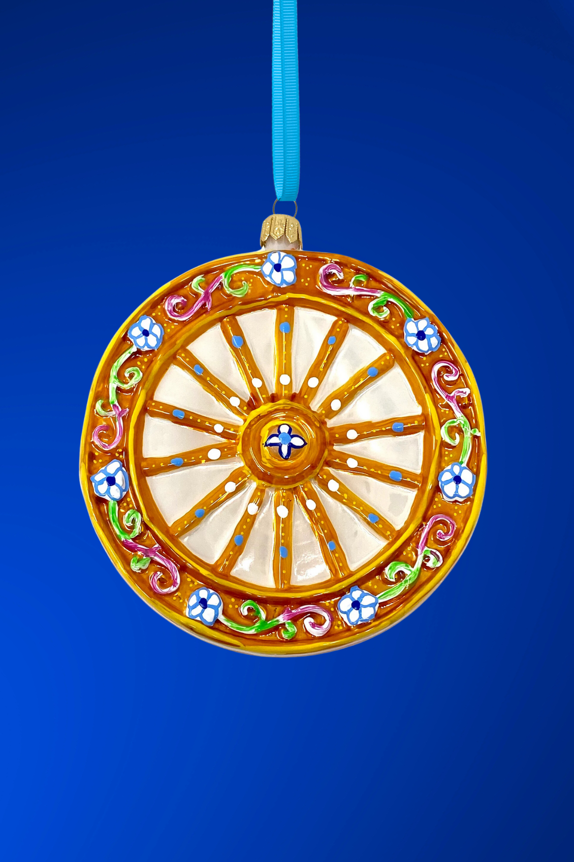 Sicilian Carretto Wheel Polish Glass Ornament (Yellow) - Southlake Paws