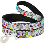 Dog Leash - Puppies w/Paw Prints White/Multi Color
