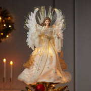 Kurt Adler 16-Inch Fiber Optic LED Gold and White Angel Tree Topper