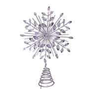 Kurt Adler 11.75. Inch 18-Light cool White Micro LED Silver Glittered Snowflake Treetopper