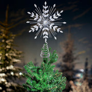 Kurt Adler 11.75. Inch 18-Light cool White Micro LED Silver Glittered Snowflake Treetopper