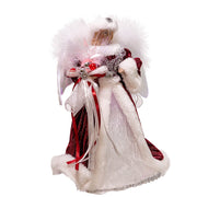 Kurt Adler 12-Inch White, Silver and Burgundy Angel Tree Topper with Fiberoptic LED Lights