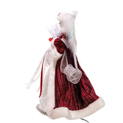 Kurt Adler 12-Inch White, Silver and Burgundy Angel Tree Topper with Fiberoptic LED Lights