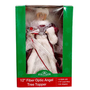 Kurt Adler 12-Inch White, Silver and Burgundy Angel Tree Topper with Fiberoptic LED Lights