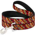 Dog Leash - Hot Dogs/Buffalo Plaid Black/Red