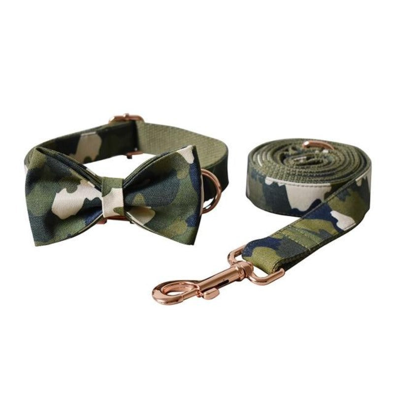 Army Chic Camouflage Bow Tie Dog Collar & Leash Set | Personalized Free - Southlake Paws