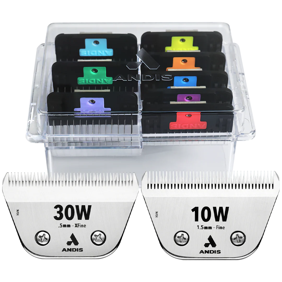 Andis 8pc Wide Comb Attachment With #30W XFine and #10W Fine CeramicEdge Blade