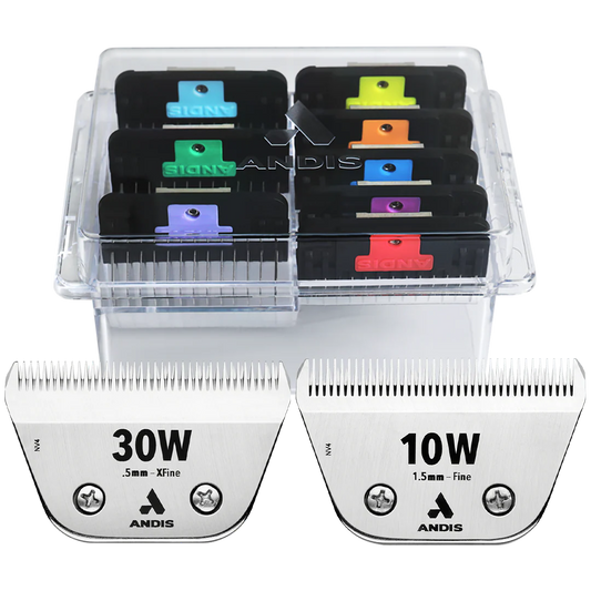 Andis 8pc Wide Comb Attachment With #30W XFine and #10W Fine CeramicEdge Blade