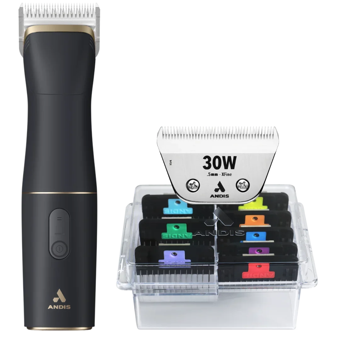 Dog beSPOKE Cordless Clipper with #30W Blade and 8Pc Wide Comb Attachment Bundle by Andis