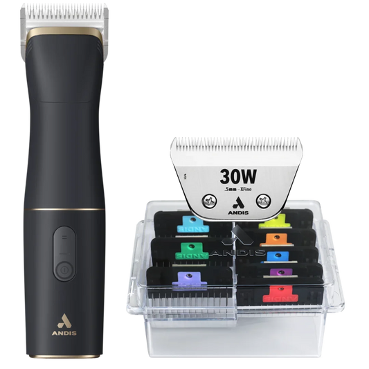 Dog beSPOKE Cordless Clipper with #30W Blade and 8Pc Wide Comb Attachment Bundle by Andis