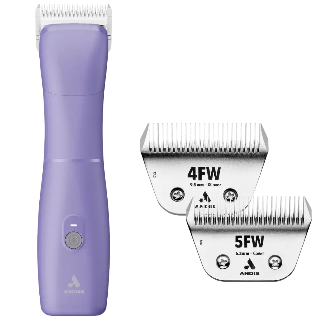 Andis Emerge Purple Clipper with 4FW and 5FW Blades