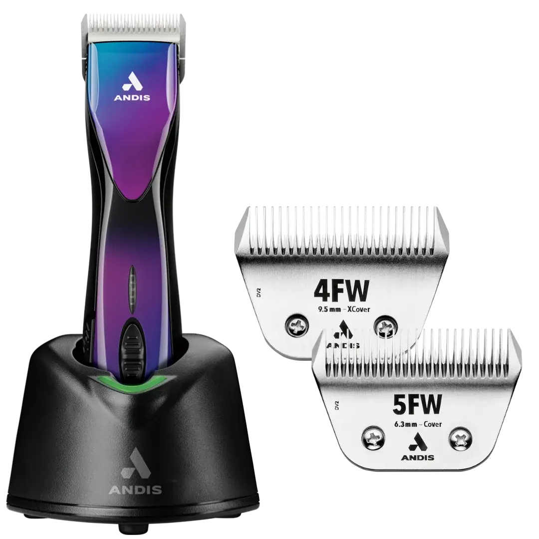 Andis Pulse ZR II Purple Clipper with 4FW and 5FW Blades