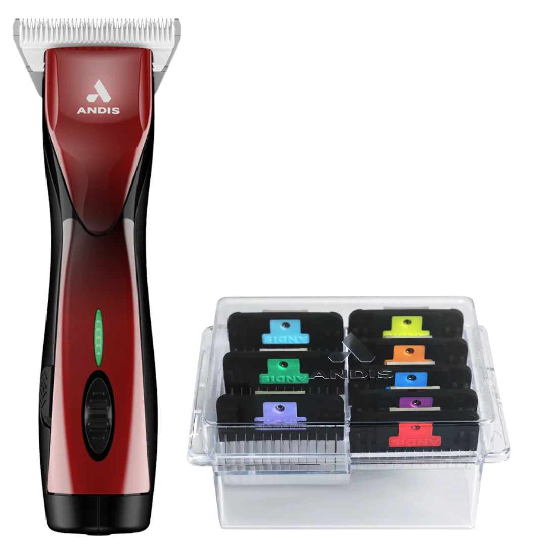 Andis Pulse ZR II Red Clipper with #30W Blade and 8Pc Wide Comb Attachment Bundle