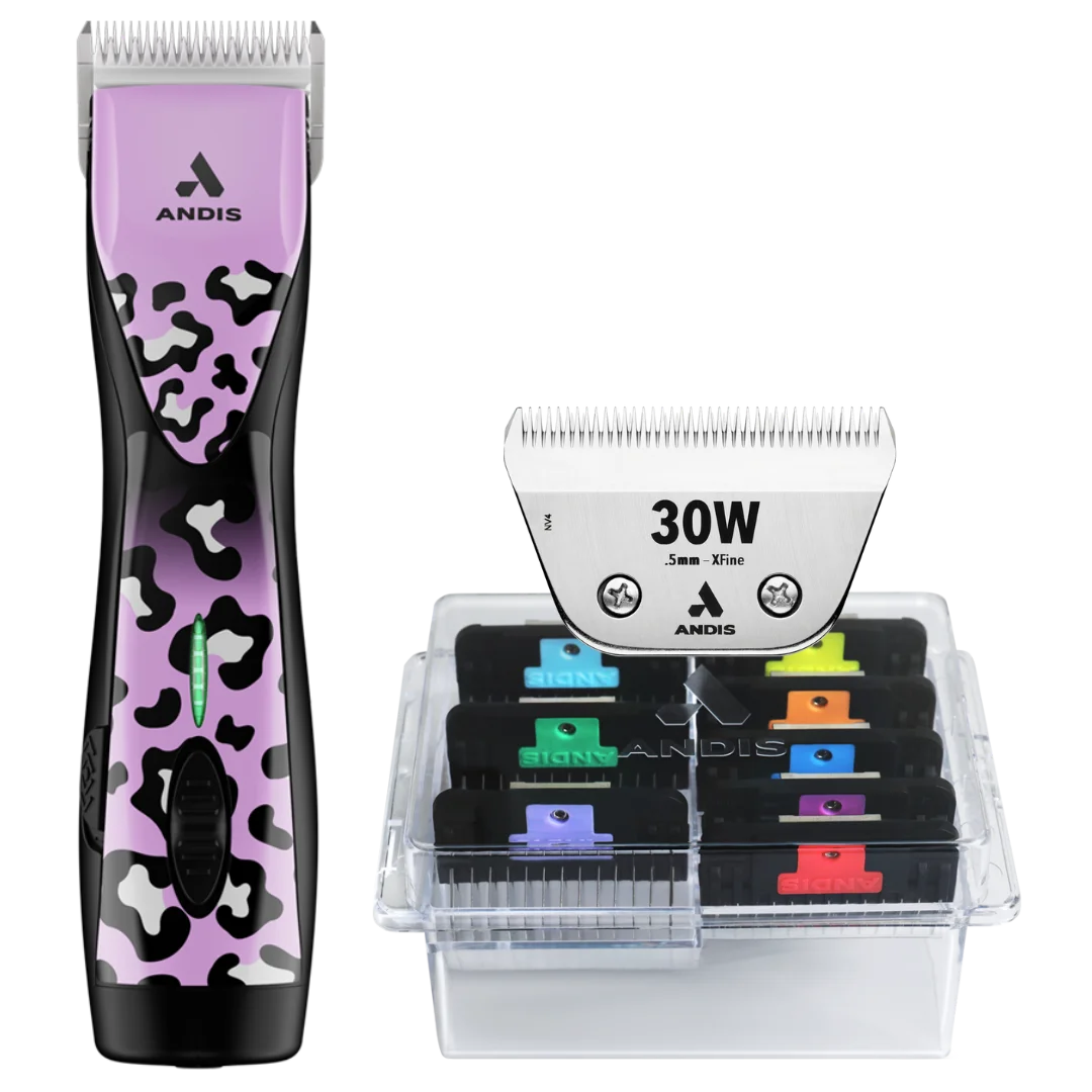 Andis Pulse ZR II Wild Clipper with #30W Blade and 8Pc Wide Comb Attachment Bundle