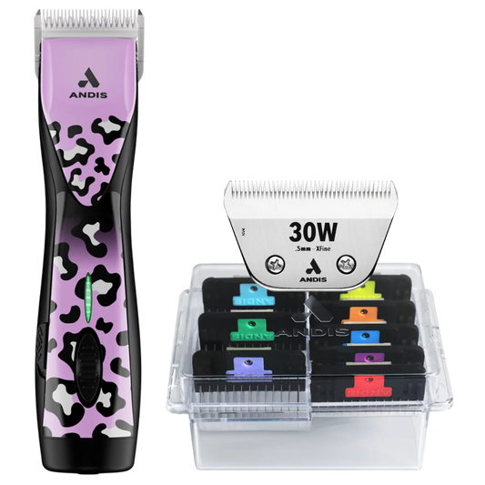 Andis Pulse ZR II Wild Clipper with #30W Blade and 8Pc Wide Comb Attachment Bundle