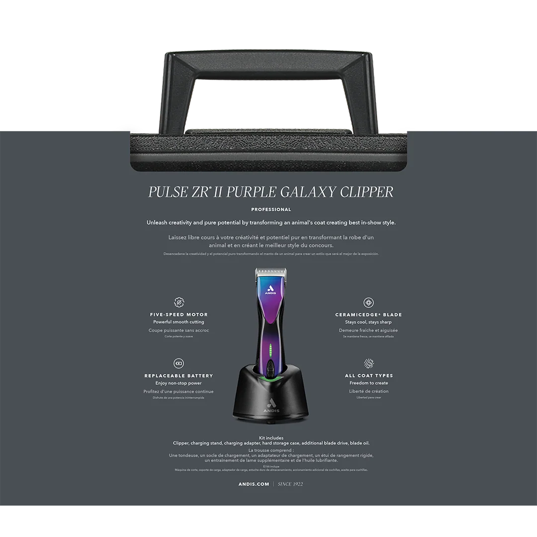 Dog Pulse ZR II Purple Clipper with 4FW and 5FW Blades by Andis