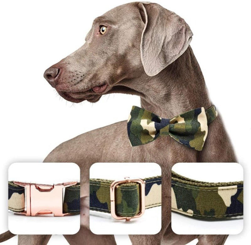 Army Chic Camouflage Bow Tie Dog Collar & Leash Set | Personalized Free - Southlake Paws