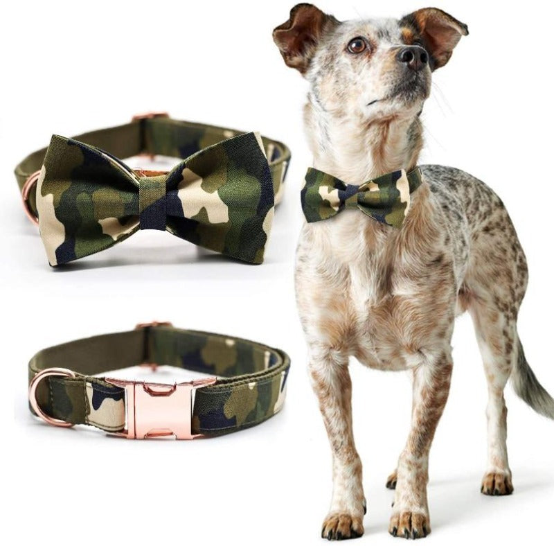 Army Chic Camouflage Bow Tie Dog Collar & Leash Set | Personalized Free - Southlake Paws