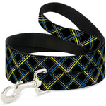 Dog Leash - Plaid Black/Yellow/Turquoise/Gray