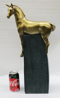 Load image into Gallery viewer, Large Extra Large Green and Gold Patina Stallion Horse Bronze Sculpture Figurine

