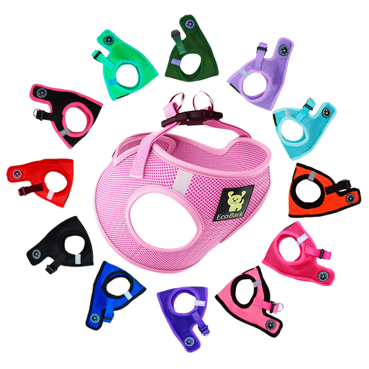 EcoBark Step In Dog Harness - XXXS to Small Breeds- Reflective Soft Mesh Harness for Teacup, Small Dogs and Puppies / Baby Pink