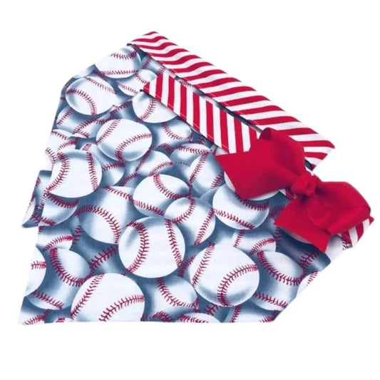 Baseball Bandana Dog Collar with Red Bow - Southlake Paws
