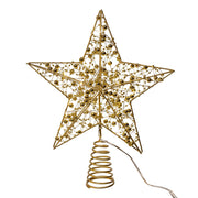 Kurt Adler 11.8-Inch Battery Operated LED Lighted 5-Point Gold Metal Star Tree Topper