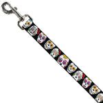 Dog Leash - Sugar Skull Outline Black/Multi Color