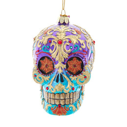 Kurt Adler 4.75-Inch Bellissimo Glass Sugar Skull Ornament