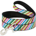 Dog Leash - Diagonal Stripes White/Multi Color