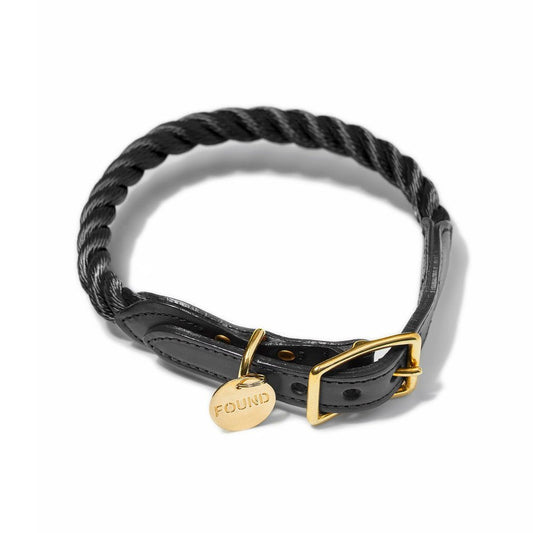 Dog Collars Premium Black Rope & Leather Cat & Dog Collar