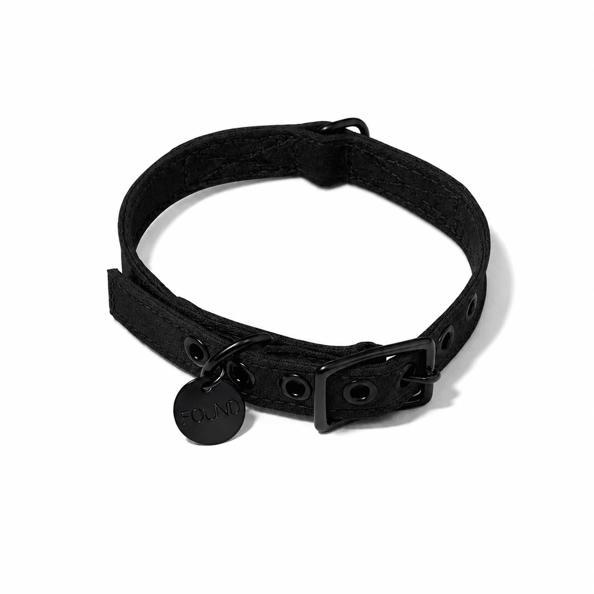 Black Waxed Cotton Canvas Cat & Dog Collar – Matte Black Hardware