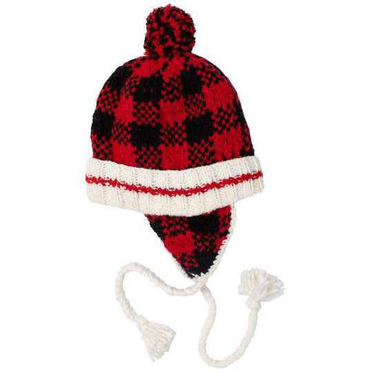 Hand Knit Wool Buffalo Plaid Hat