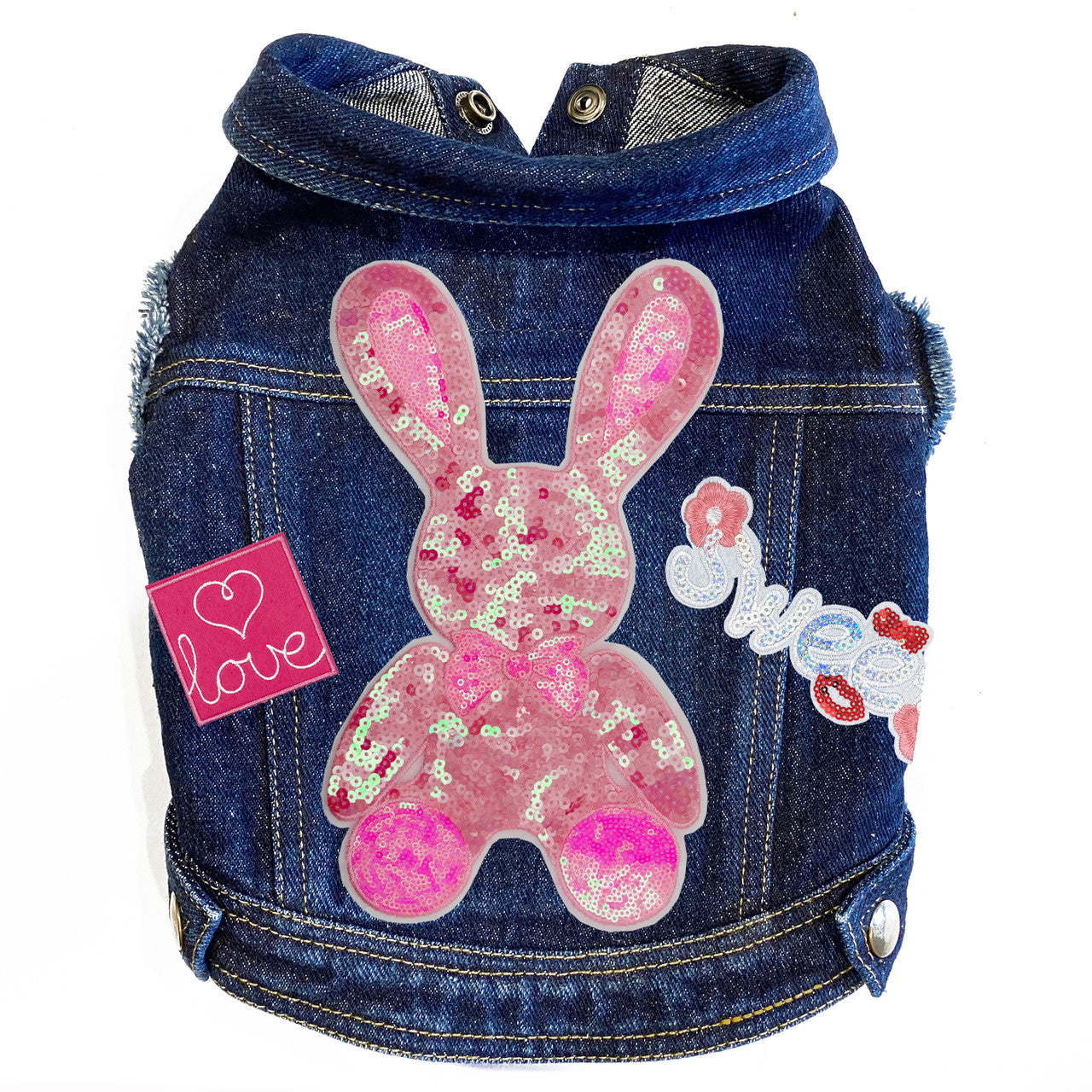Big Pink Bunny Denim Dog Jacket alternate view