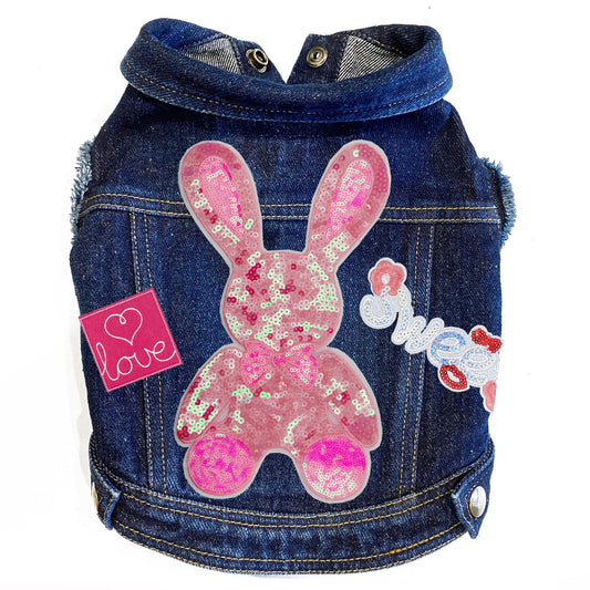 Big Pink Bunny Denim Dog Jacket alternate view