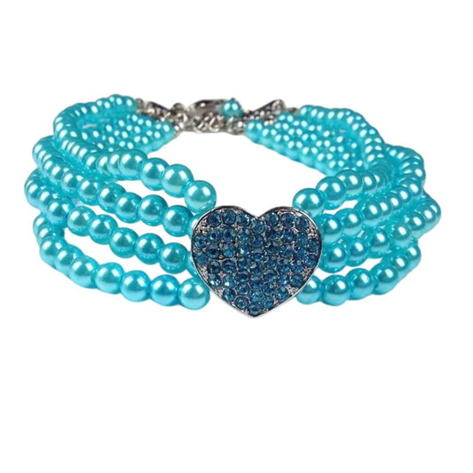 4-Row Pearls Dog Necklace with Rhinestone Heart Pendant - Southlake Paws