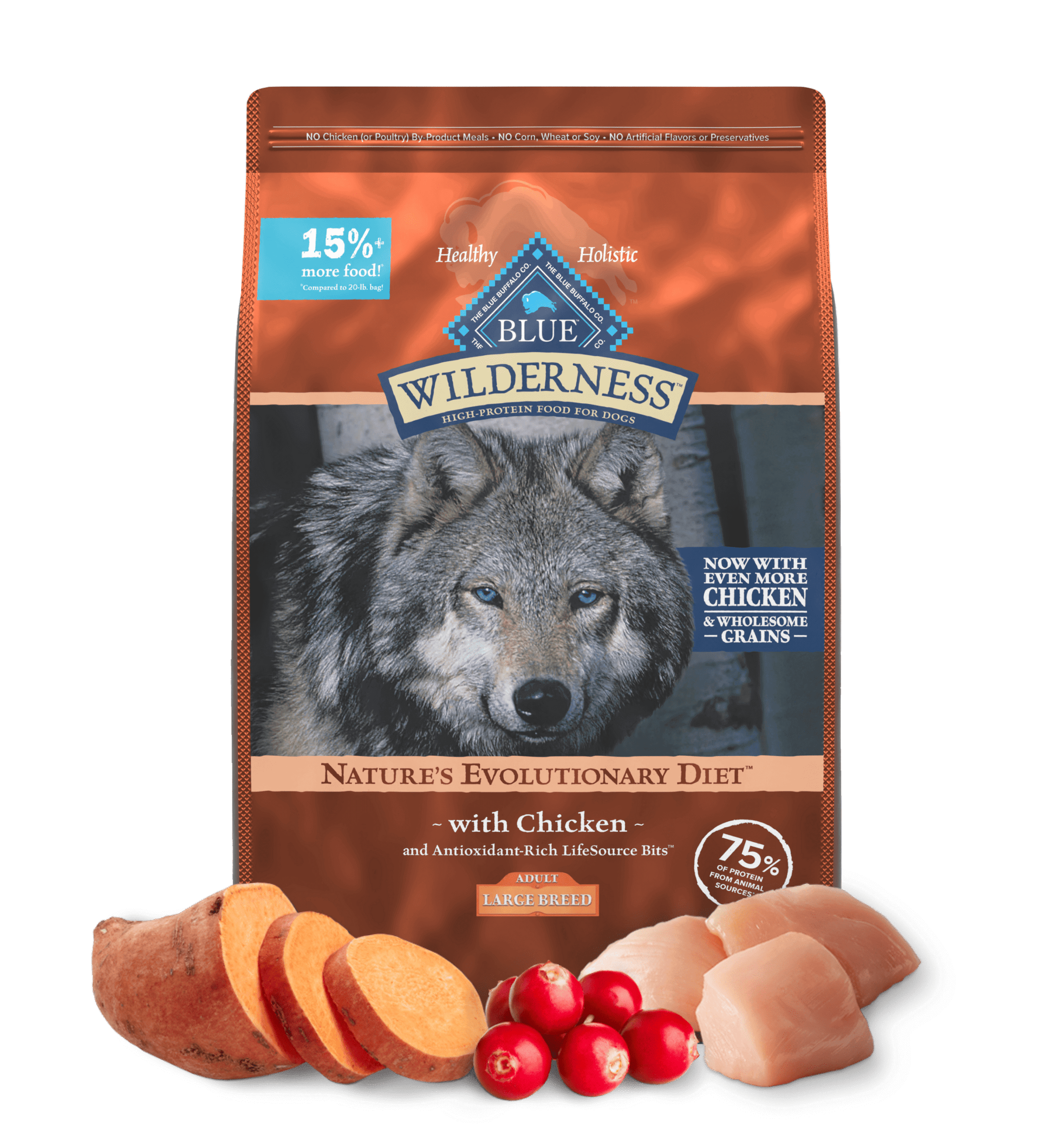 Blue Buffalo Wilderness Adult Large Breed Chicken with Wholesome Grains Dry Dog Food (24lb) 