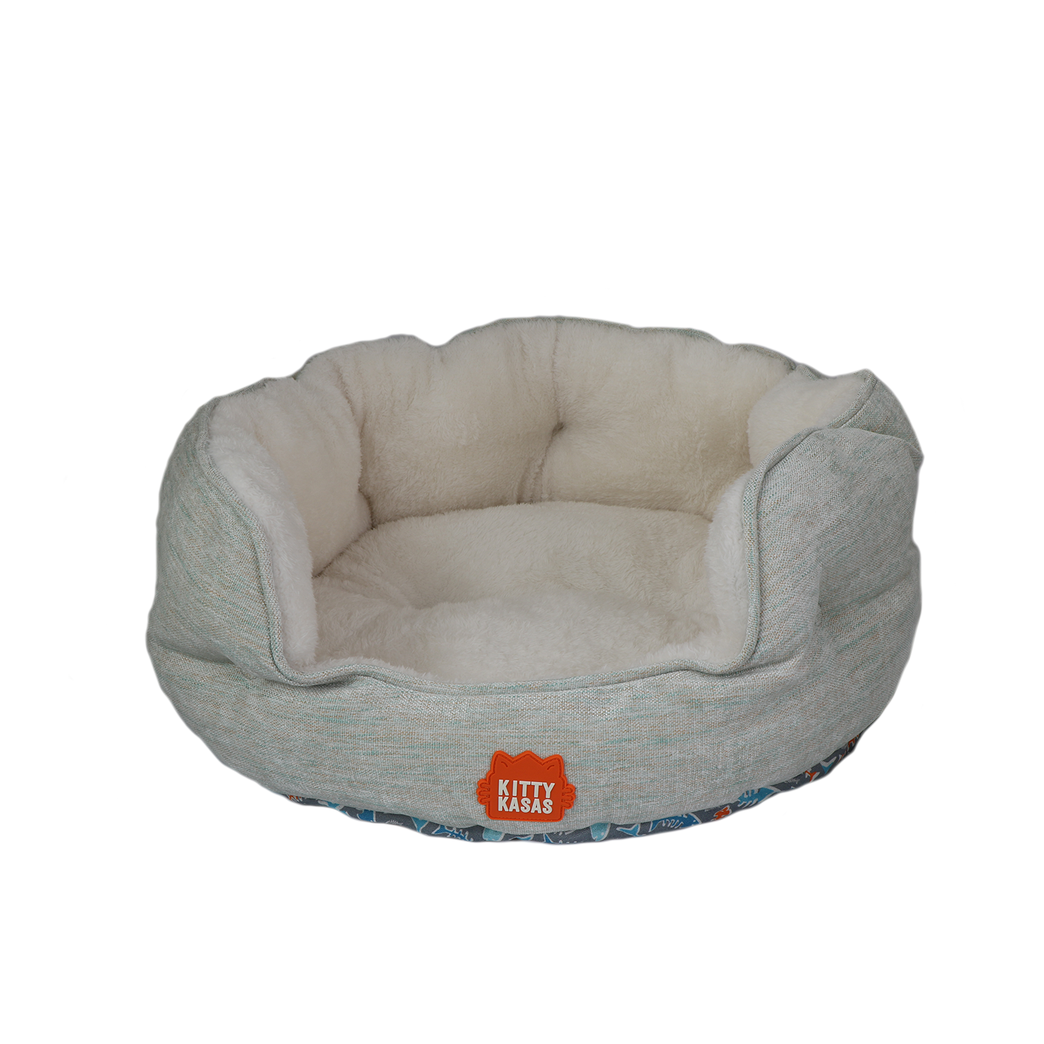Kitty Kasa Bolster Cat Bed Heathered Teal Grey
