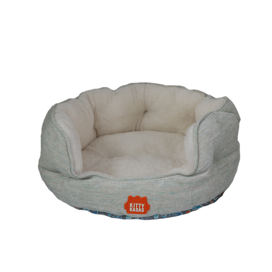 Kitty Kasa Bolster Cat Bed Heathered Teal Grey