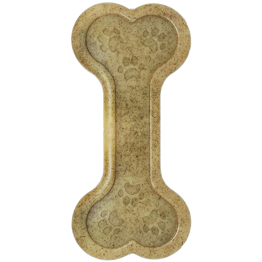 Bone eChew Ultra Durable Nylon Dog Chew Toy in a bone shape with paw print designs, ideal for aggressive chewers. USA made.