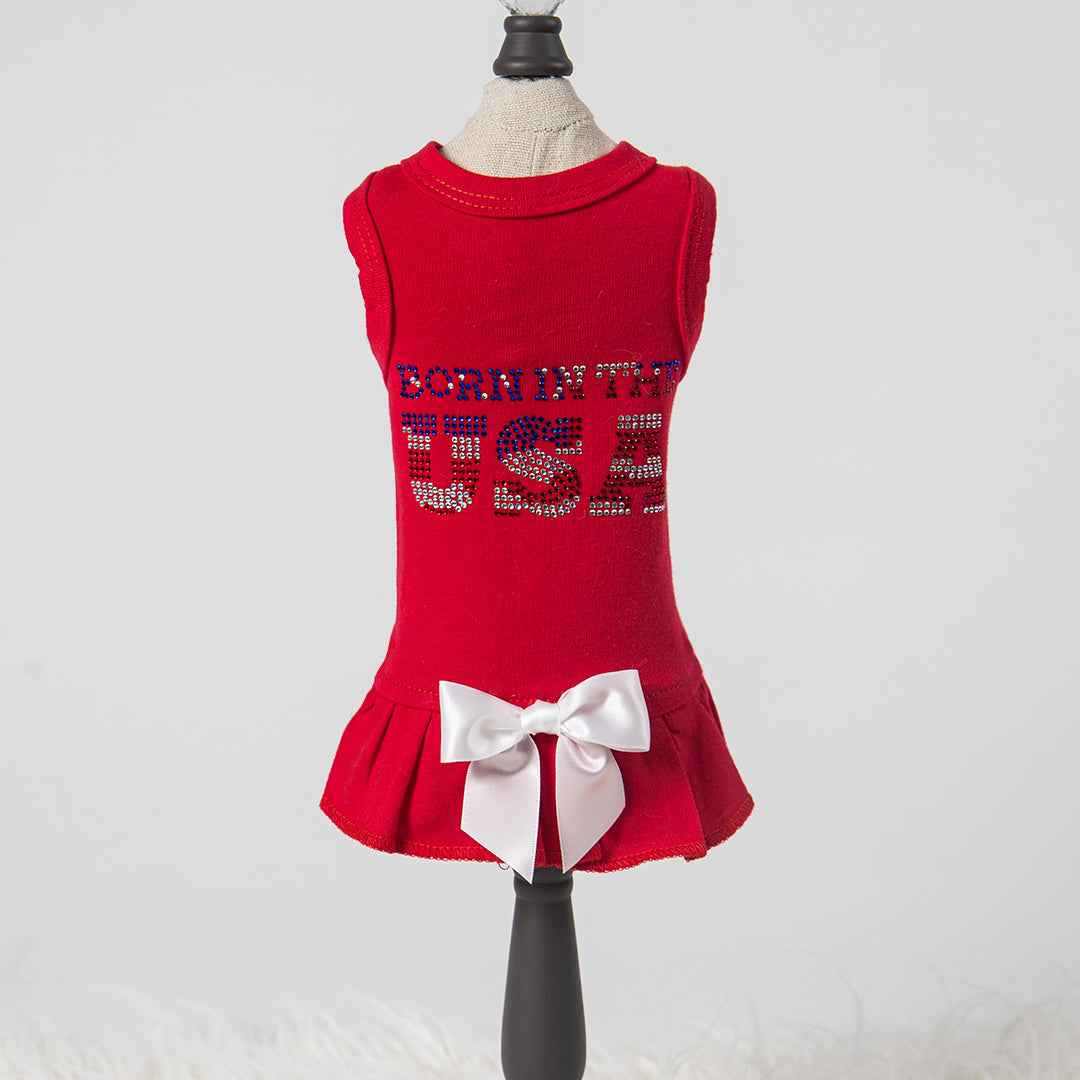 Born in the USA Dog Cotton Crystal Dress - Designer Dog Clothes from Southlake Paws