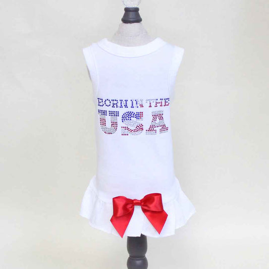 Hello Doggie Born in the USA Dog Cotton Crystal Dress