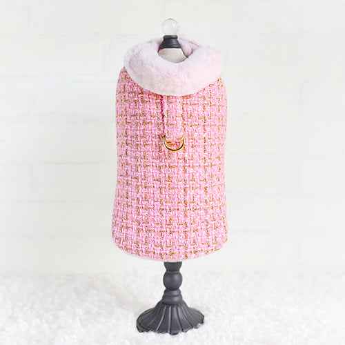 Hello Doggie Chantel Tweed Dog Coat Faux Fur Handmade Handmade in the USA Coats